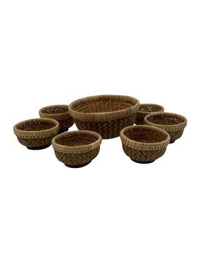 Handcrafted Bamboo Kacang Snack Basket Set Of 7 By Global Exchange